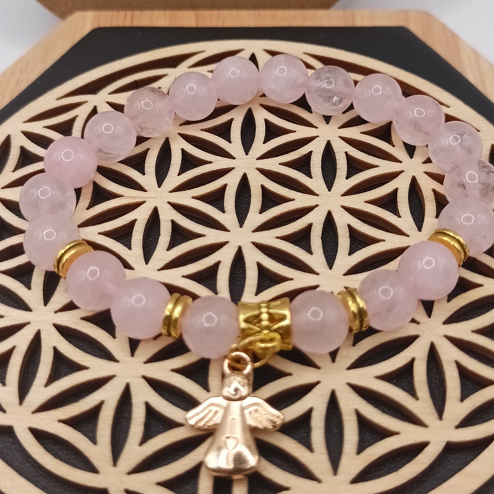 Bracelet en pierre naturelle quartz rose et pendentif Les Gemmes de l'Ursuya