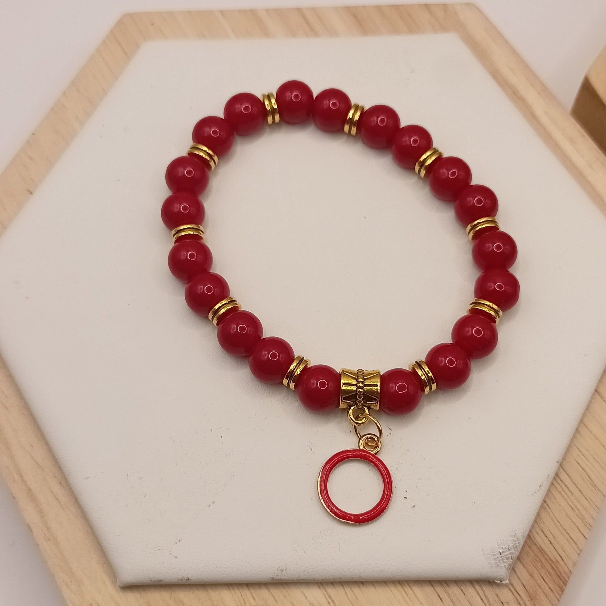 Bracelet en pierre naturelle corail fossile et pendentif Les Gemmes de l'Ursuya
