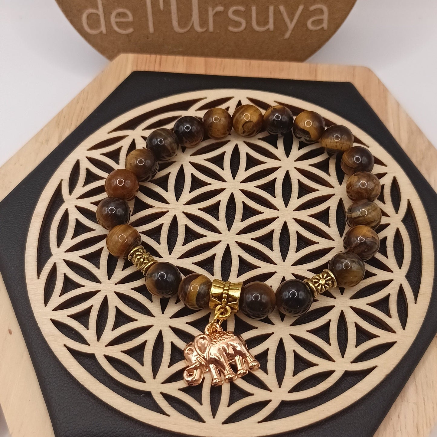 Bracelet en pierre naturelle oeil de tigre et éléphant Les Gemmes de l'Ursuya