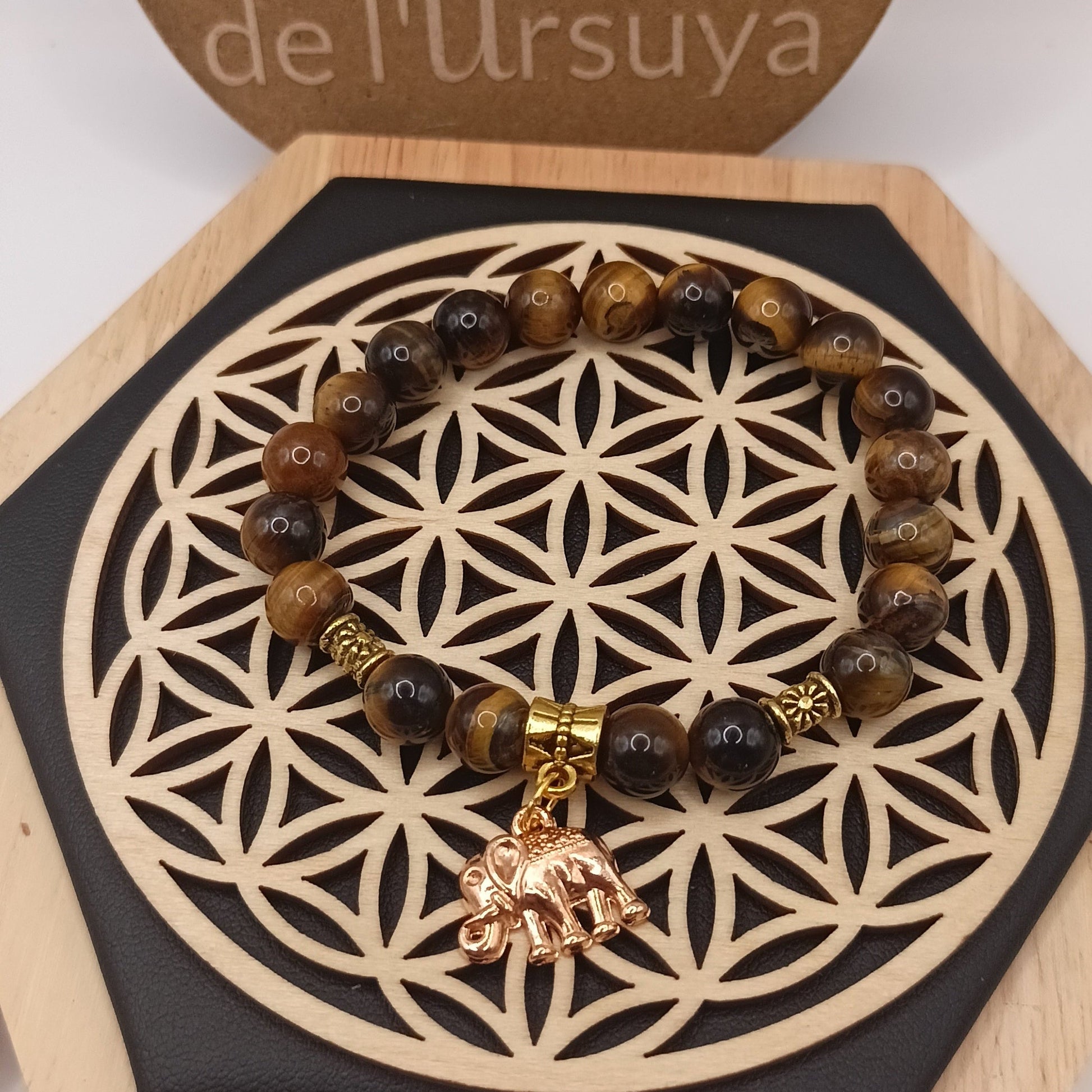 Bracelet en pierre naturelle oeil de tigre et éléphant Les Gemmes de l'Ursuya