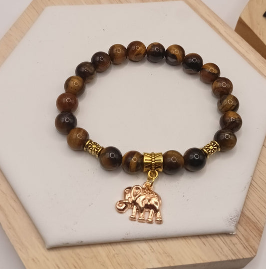 Bracelet en pierre naturelle oeil de tigre et éléphant Les Gemmes de l'Ursuya