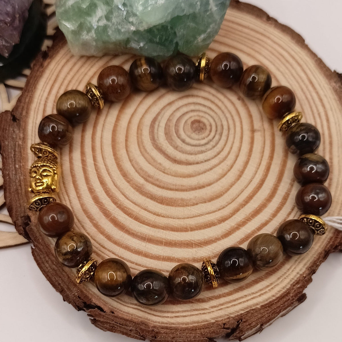 Bague monture ajustable avec pierre holwite et malachite Les Gemmes de l'Ursuya