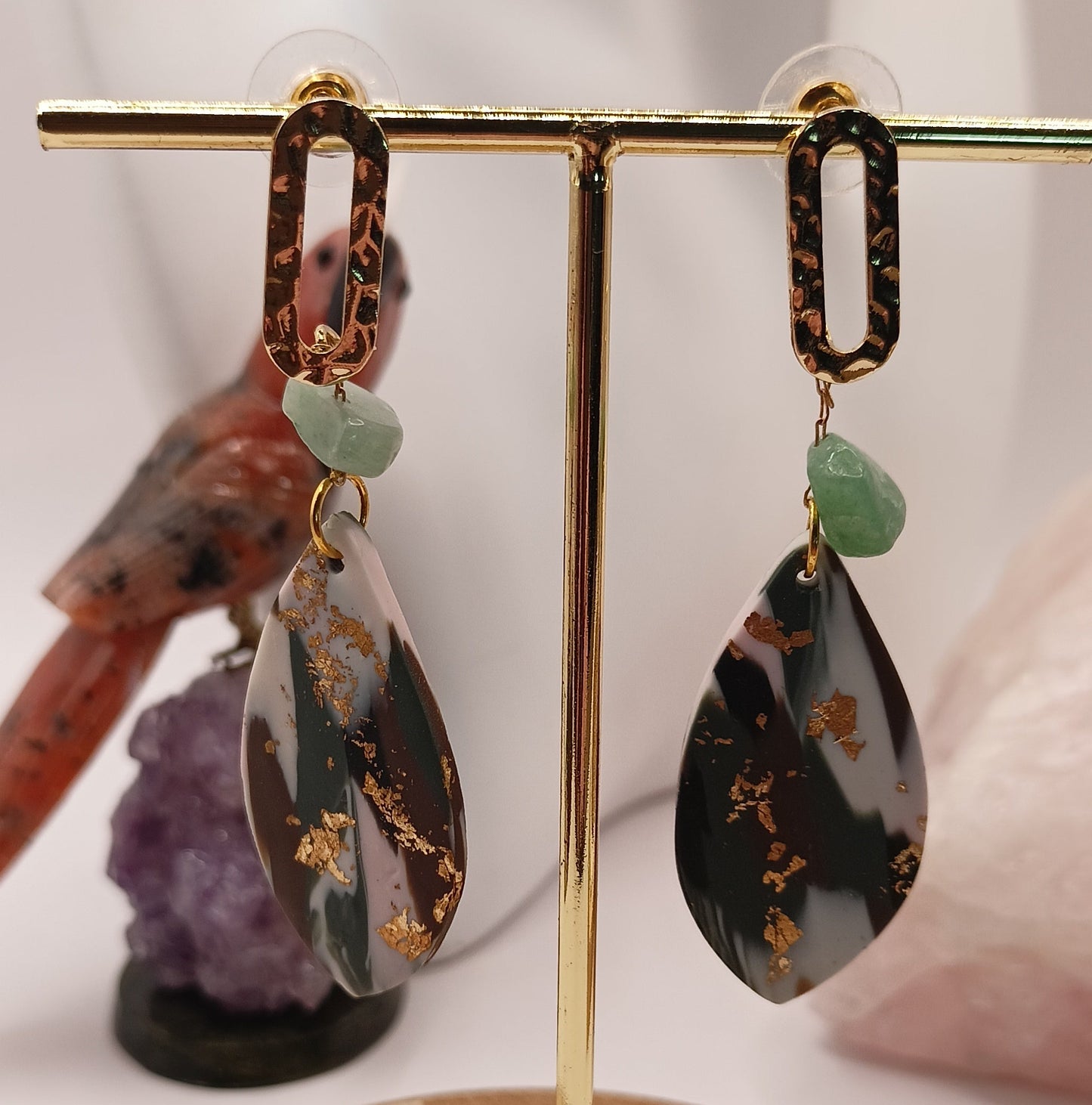 Boucles D'oreilles Pierre Naturelle Aventurine Verte  – pierres naturelles + fantaisie