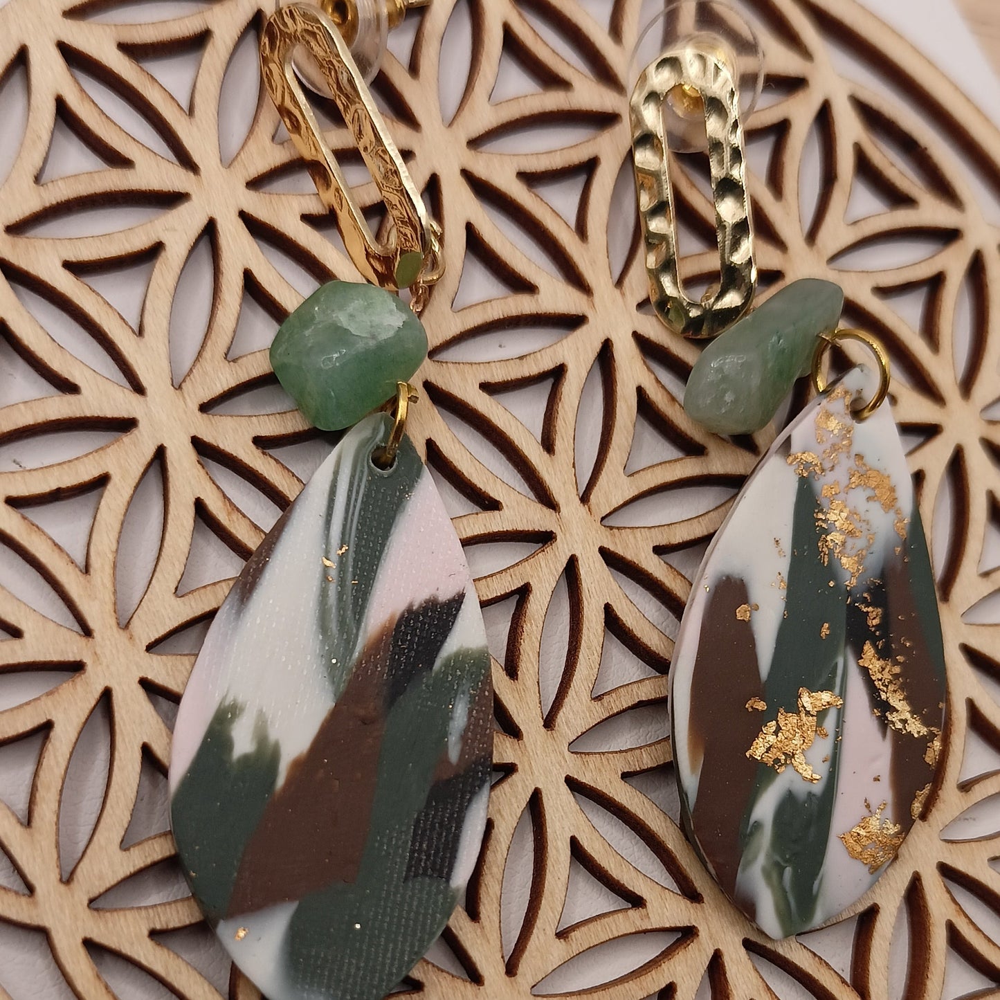 Boucles D'oreilles Pierre Naturelle Aventurine Verte  – pierres naturelles + fantaisie