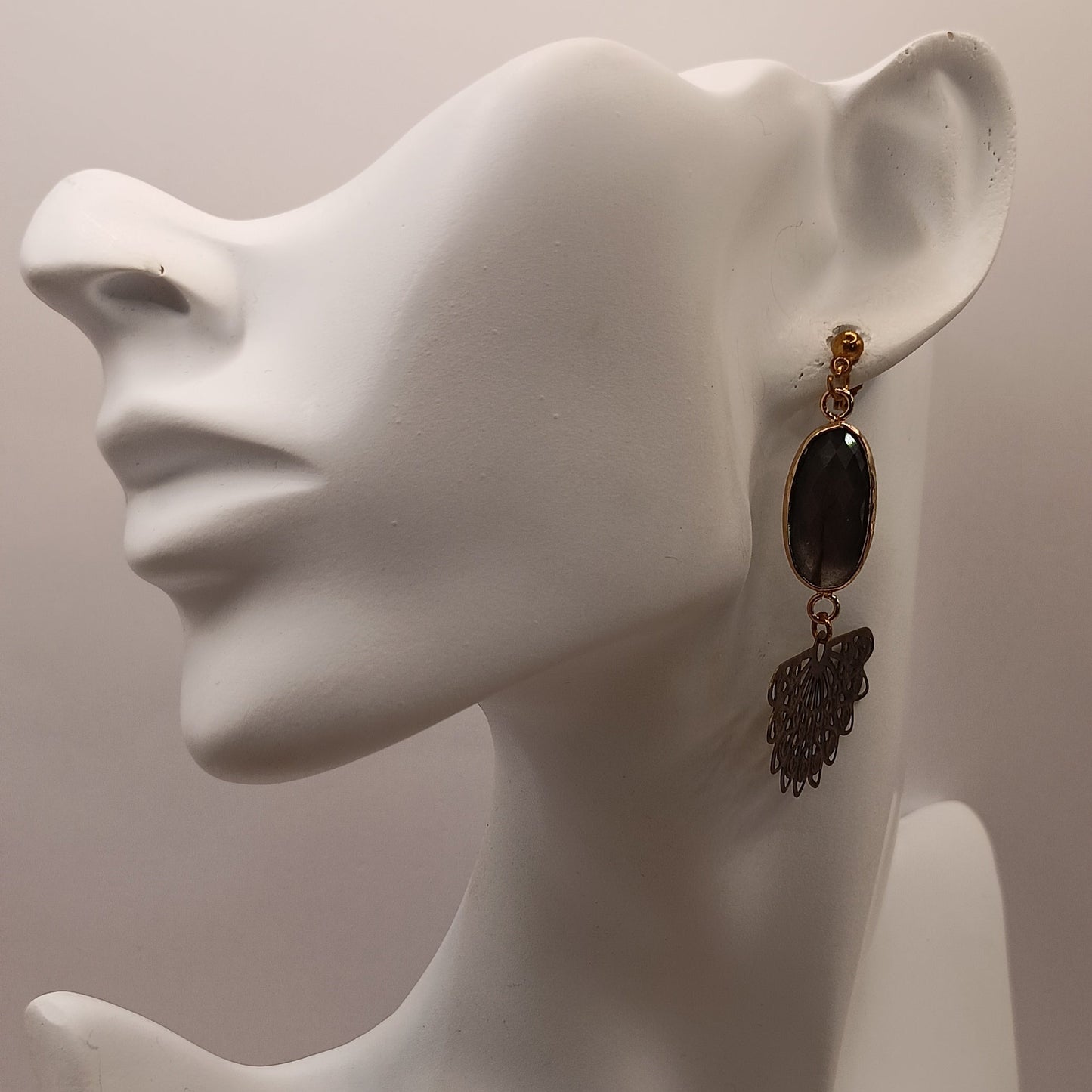 Boucles D'oreilles Dorées Pierre Naturelle _ Labradorite