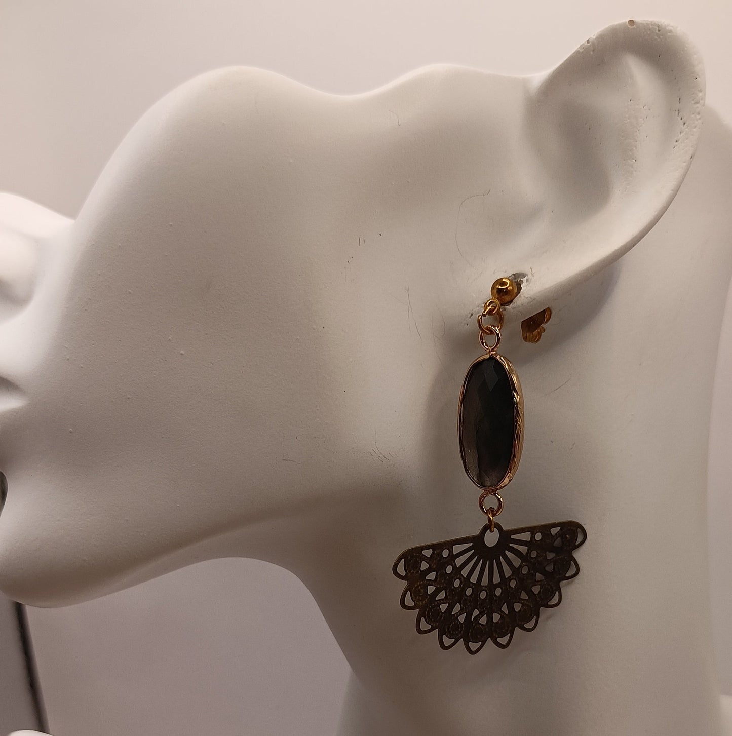 Boucles D'oreilles Dorées Pierre Naturelle _ Labradorite