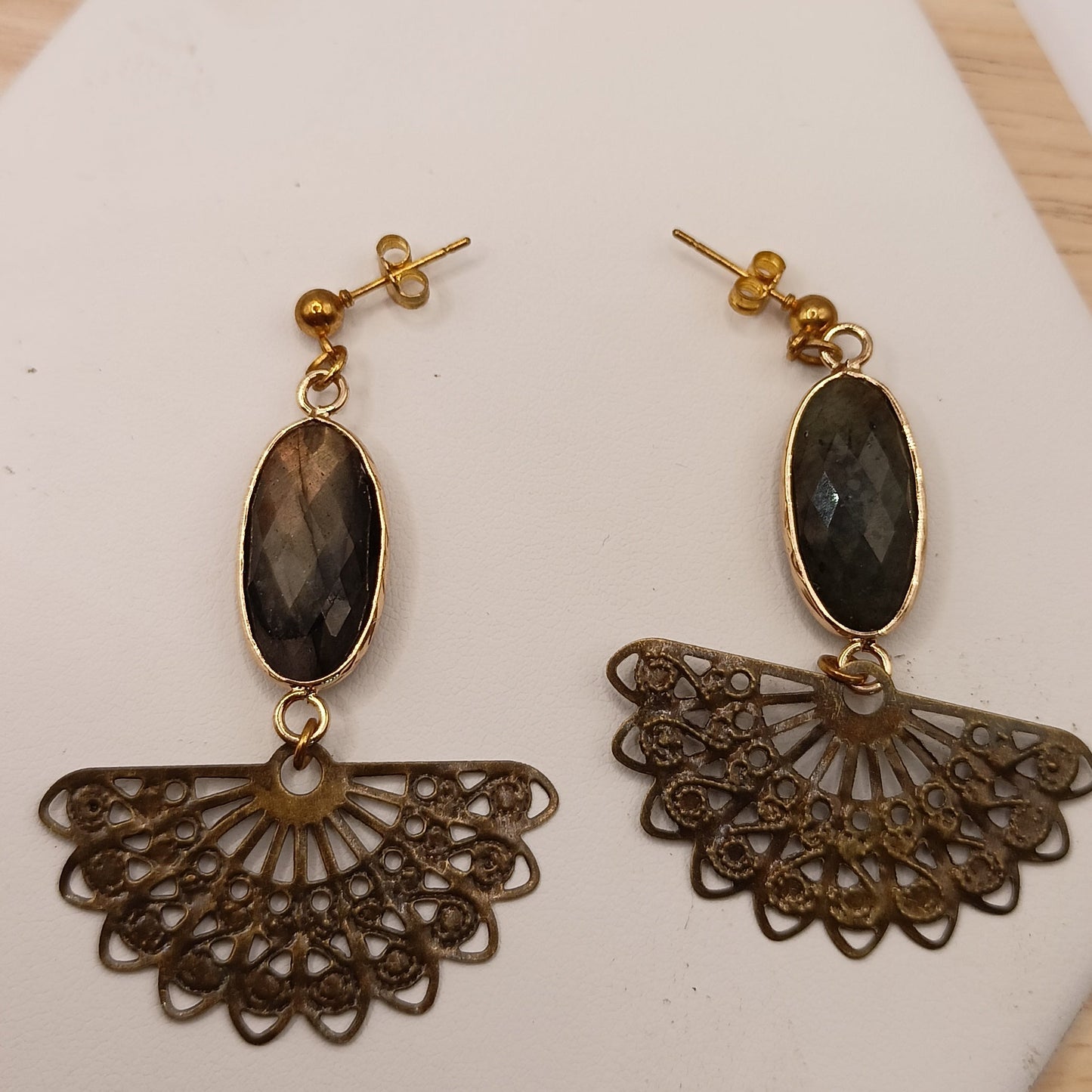 Boucles D'oreilles Dorées Pierre Naturelle _ Labradorite