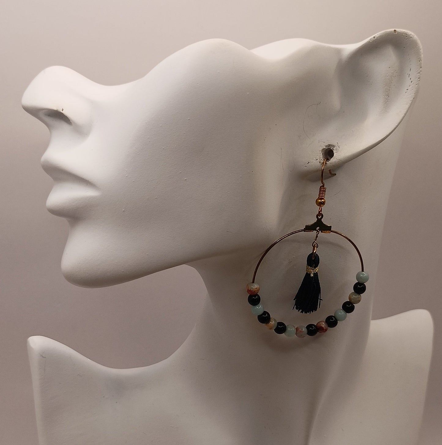 Boucles D'oreilles Pierre Naturelle Amazonite Et Obsidienne