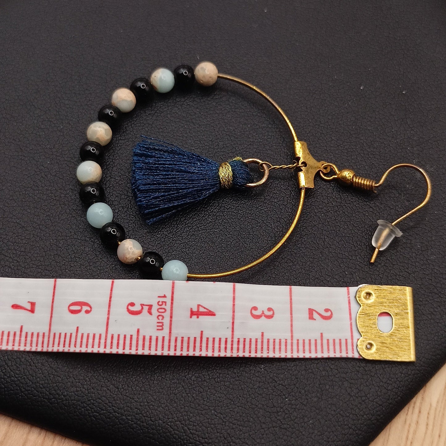 Boucles D'oreilles Pierre Naturelle Amazonite Et Obsidienne