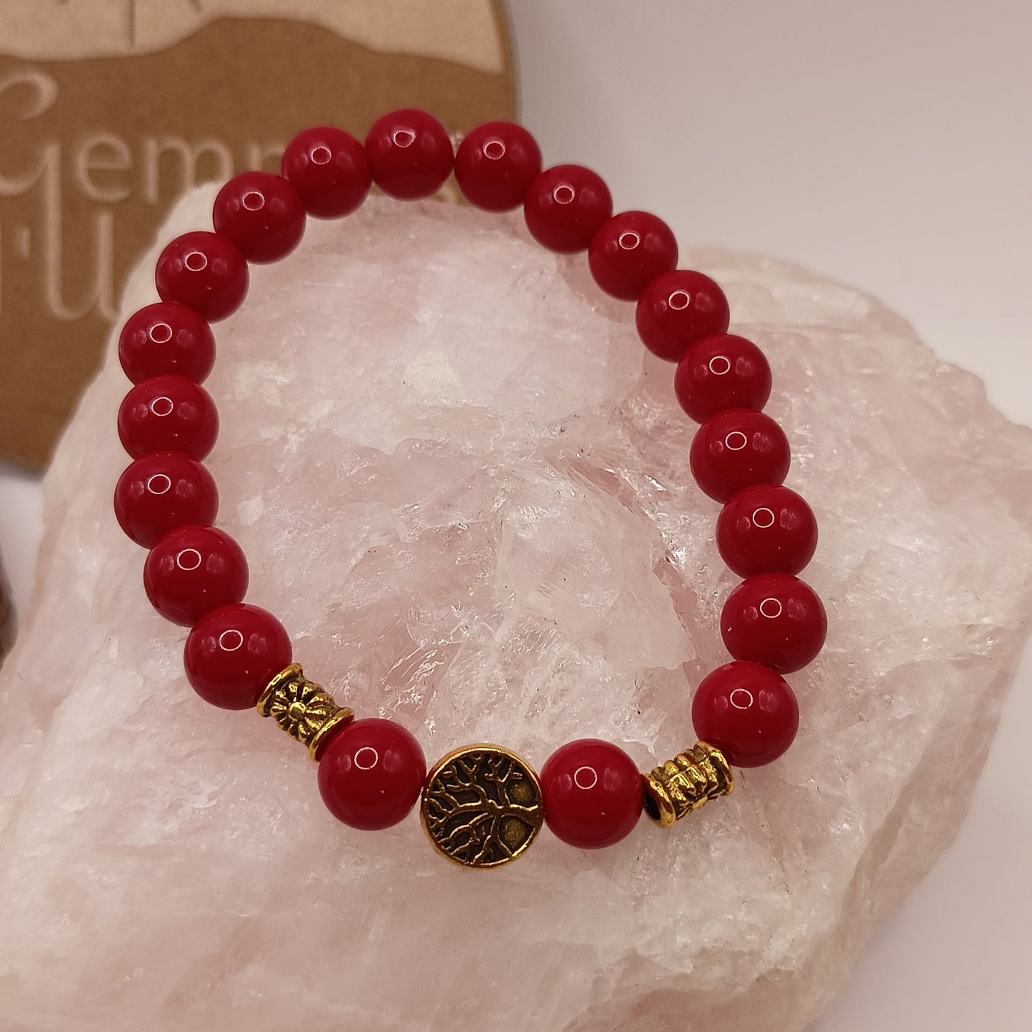 Bracelet en pierre naturelle corail fossile et arbre de vie