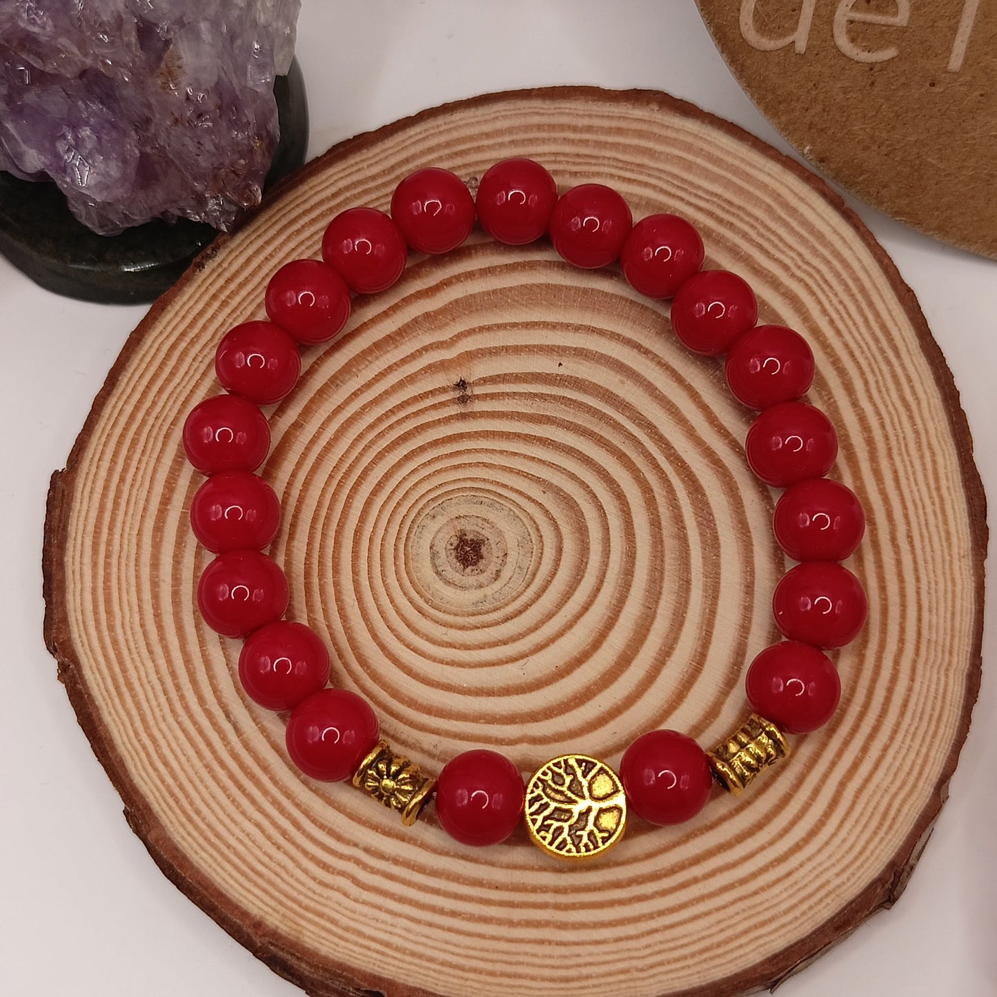 Bracelet en pierre naturelle corail fossile et arbre de vie