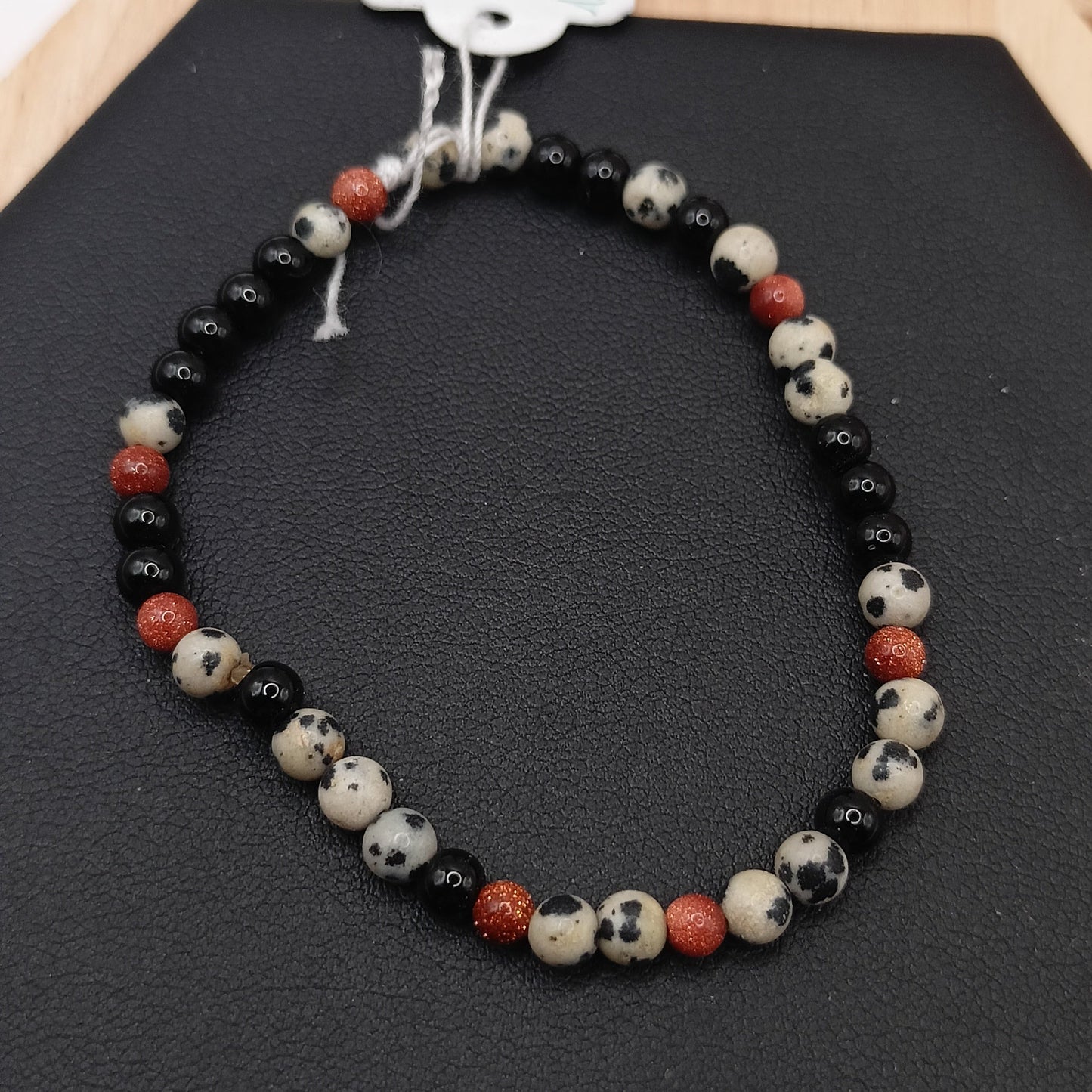 Bracelet Jaspe Dalmatien, Obsidienne Noir pierres Naturelles et verre avec paillettes >4mm