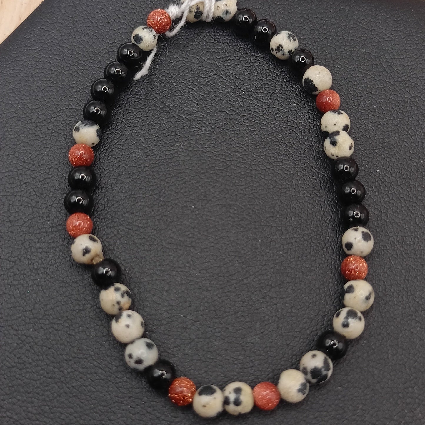 Bracelet Jaspe Dalmatien, Obsidienne Noir pierres Naturelles et verre avec paillettes >4mm