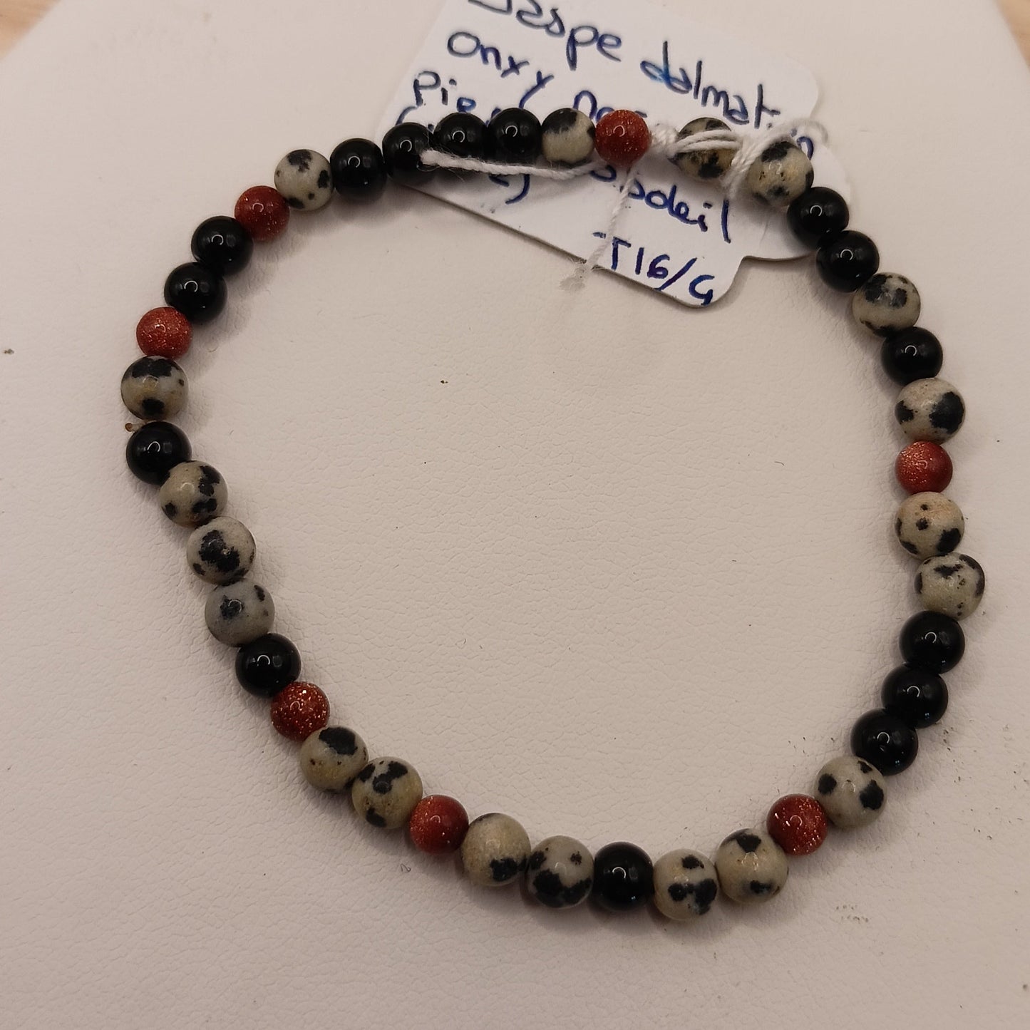 Bracelet Jaspe Dalmatien, Obsidienne Noir pierres Naturelles et verre avec paillettes >4mm