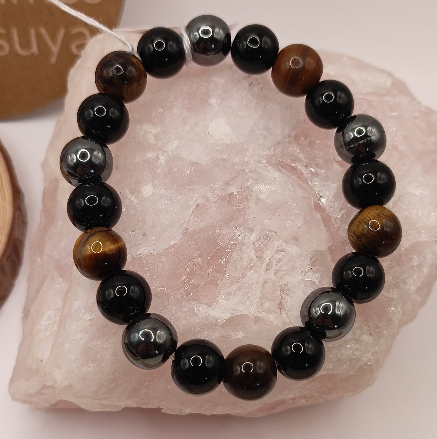 Bracelet 3 Protections Œil Tigre, Obsidienne et Hématite Pierres Naturelles 10mm