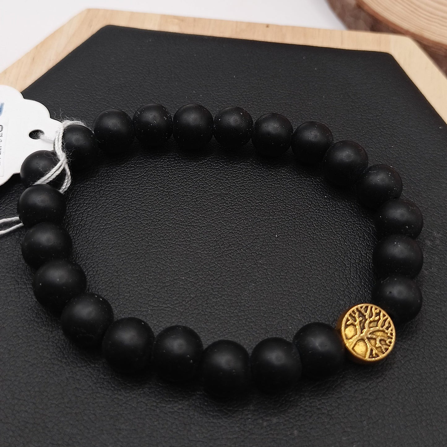 Bracelet En Pierre Naturelle Onyx Noire Mate Et Arbre De Vie