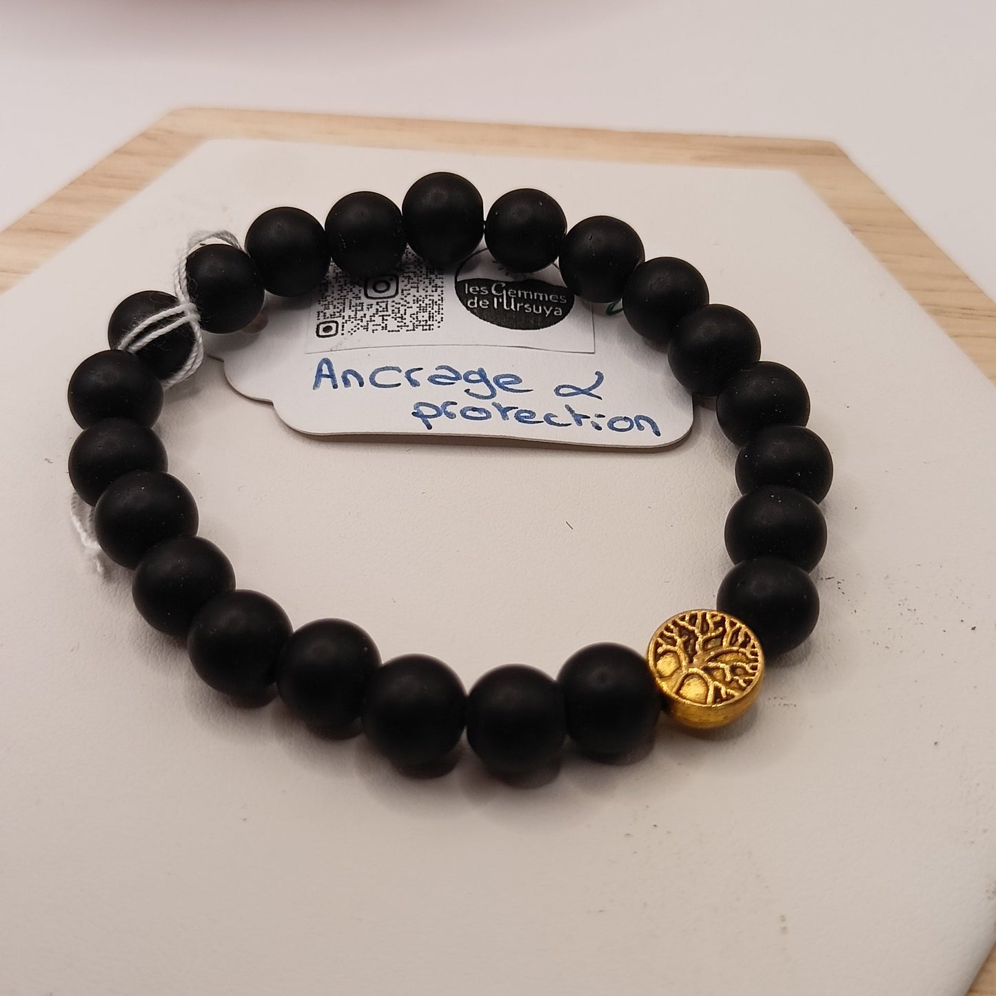 Bracelet En Pierre Naturelle Onyx Noire Mate Et Arbre De Vie