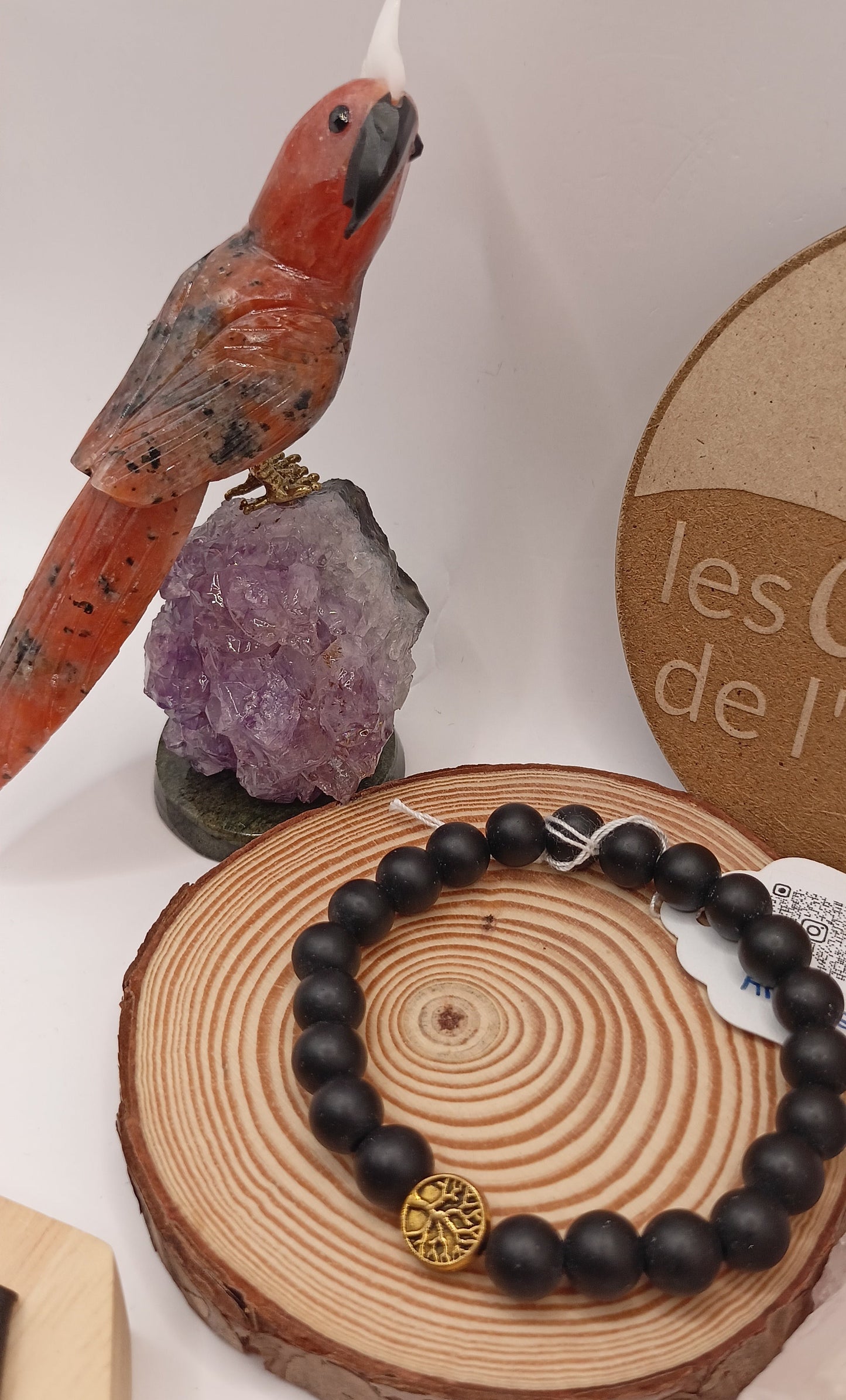 Bracelet En Pierre Naturelle Onyx Noire Mate Et Arbre De Vie
