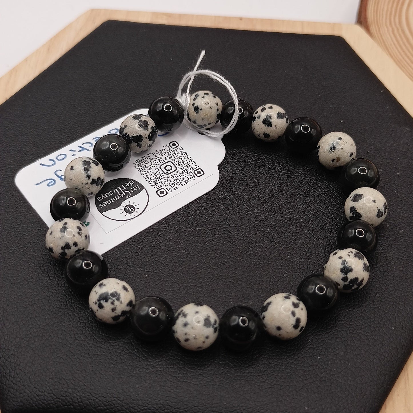 Bracelet Jaspe Dalmatien, Obsidienne Noir pierre Naturelle