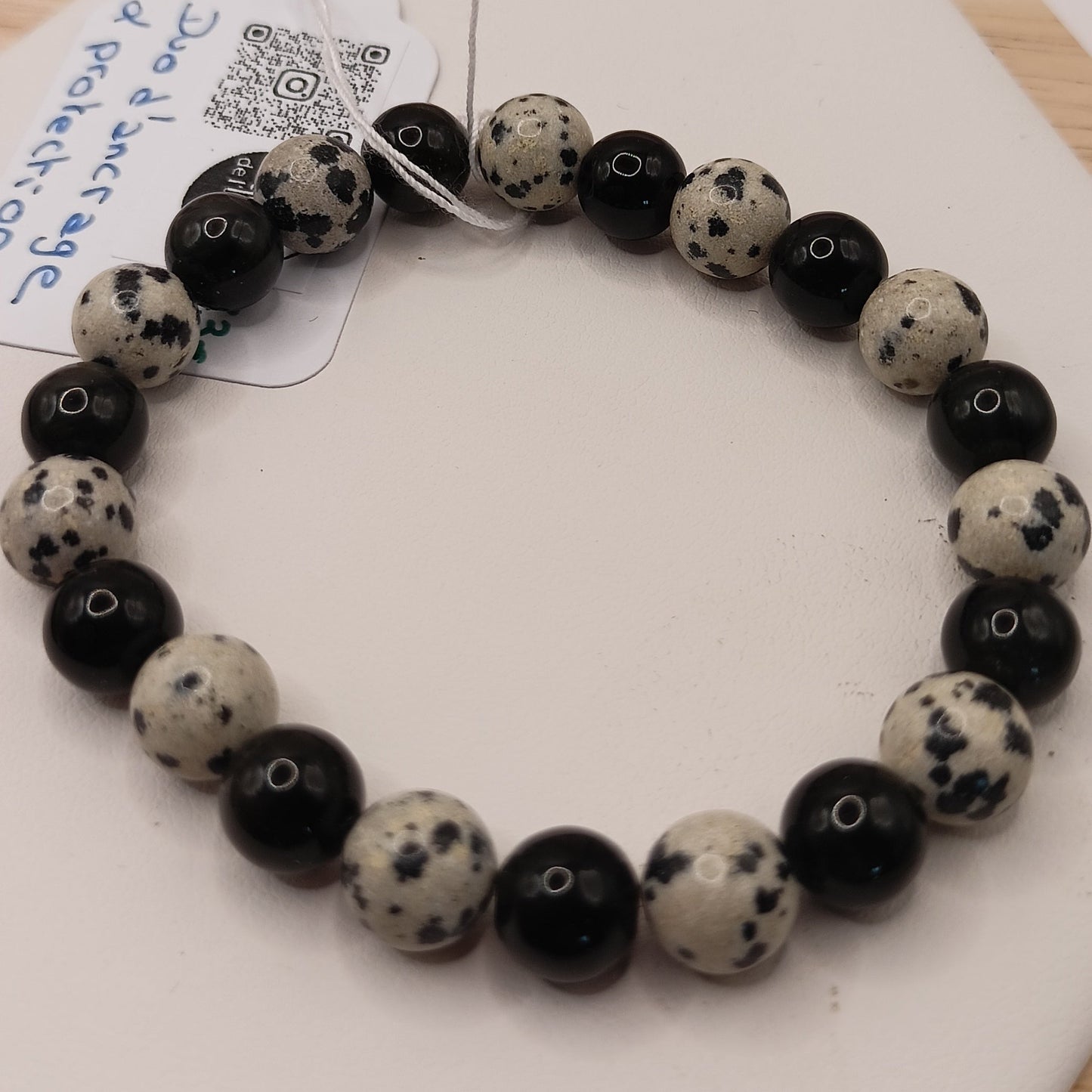 Bracelet Jaspe Dalmatien, Obsidienne Noir pierre Naturelle