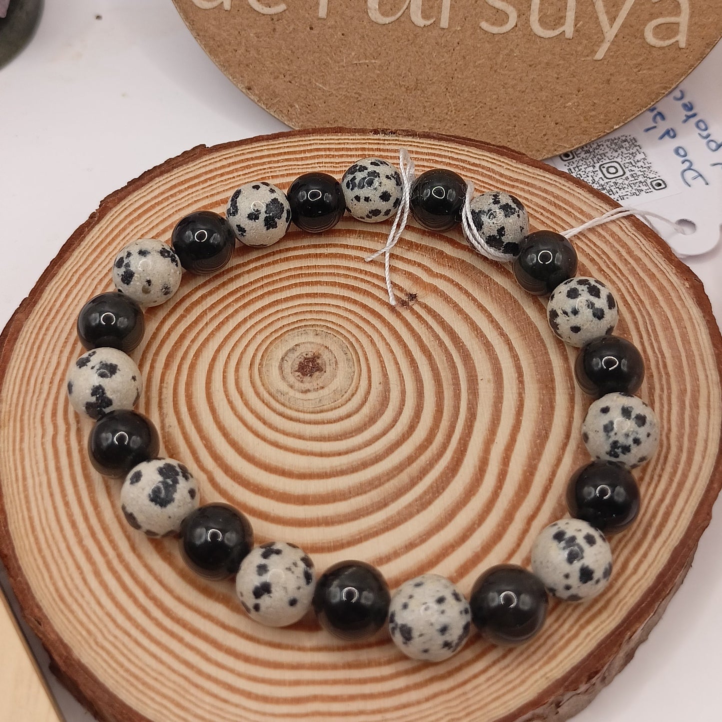 Bracelet Jaspe Dalmatien, Obsidienne Noir pierre Naturelle