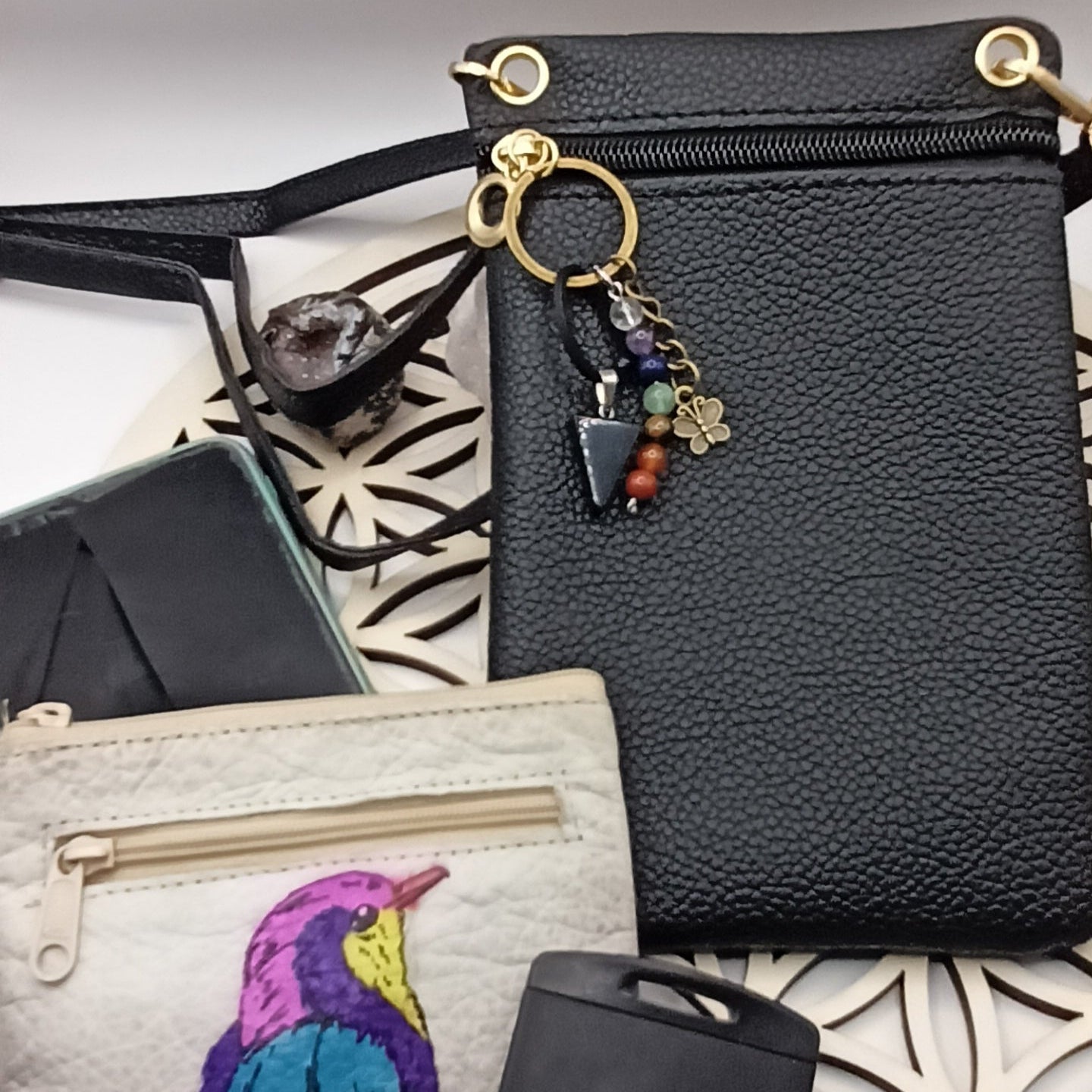 Mini Sac à Bandoulière Simili-Cuir_ Pierre Obsidienne Les Gemmes de l'Ursuya