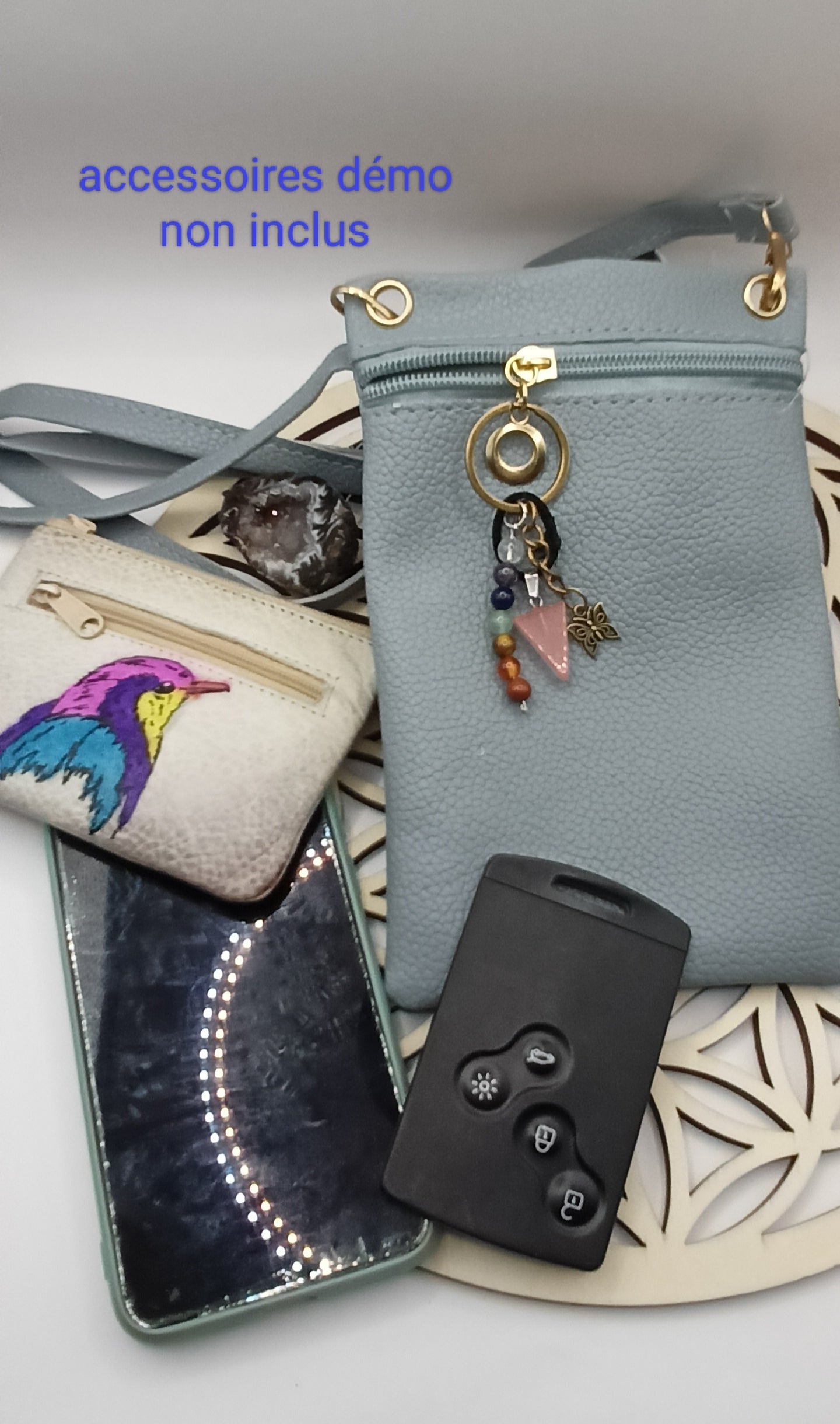 Mini Sac à Bandoulière Simili-Cuir_ Pierre Quartz Rose Les Gemmes de l'Ursuya