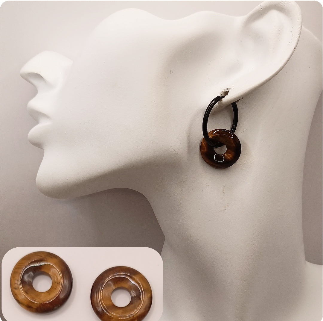 Boucles d'oreilles créoles avec pierre naturelle grande taille _ interchangeable Les Gemmes de l'Ursuya