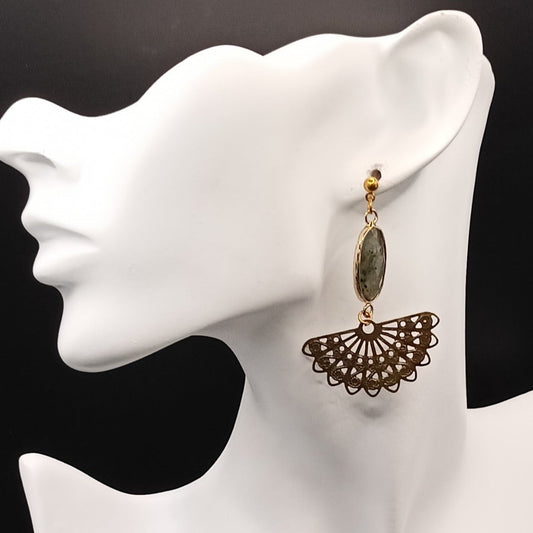 Boucles D'oreilles Dorées Pierre Naturelle _ Labradorite Les Gemmes de l'Ursuya