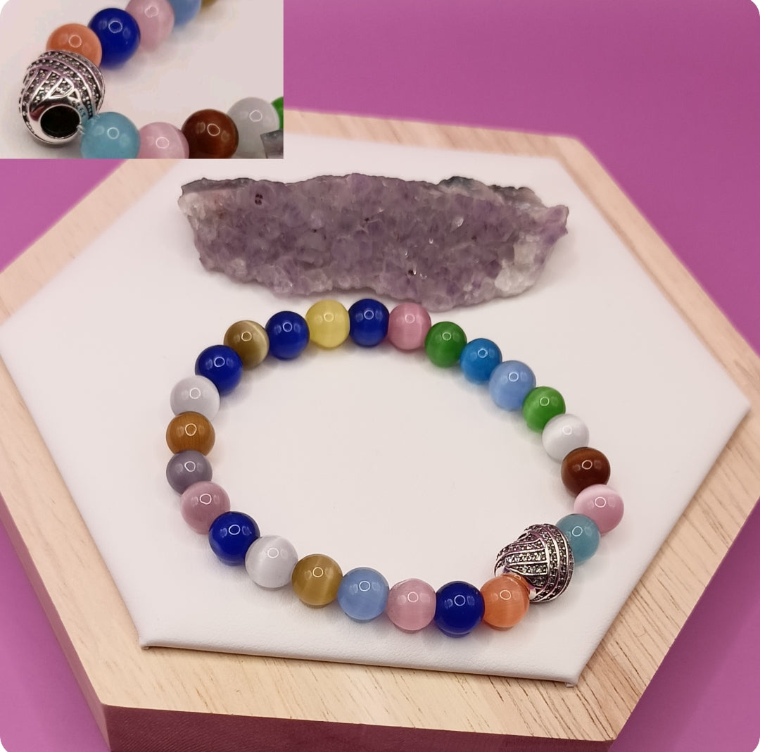 Bracelet Pierre Naturelle Pierre De Lune Coloré Cœur _ Argent 925 Les Gemmes de l'Ursuya