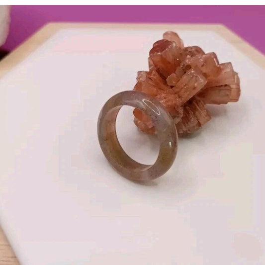 Bague Anneau En pierre naturelle Quartz Marron Touche De Rouge T19