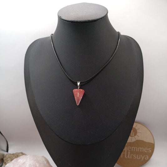 Collier cordon avec pendentif en Pierre Naturelle Quartz rose Les Gemmes de l'Ursuya