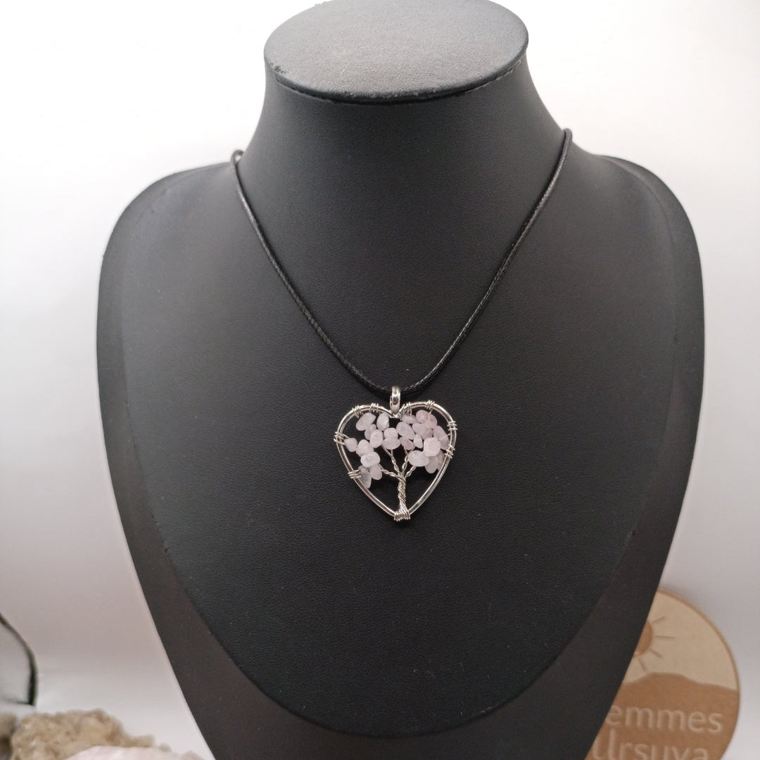 Collier cordon avec pendentif en Pierre Naturelle Quartz rose Les Gemmes de l'Ursuya