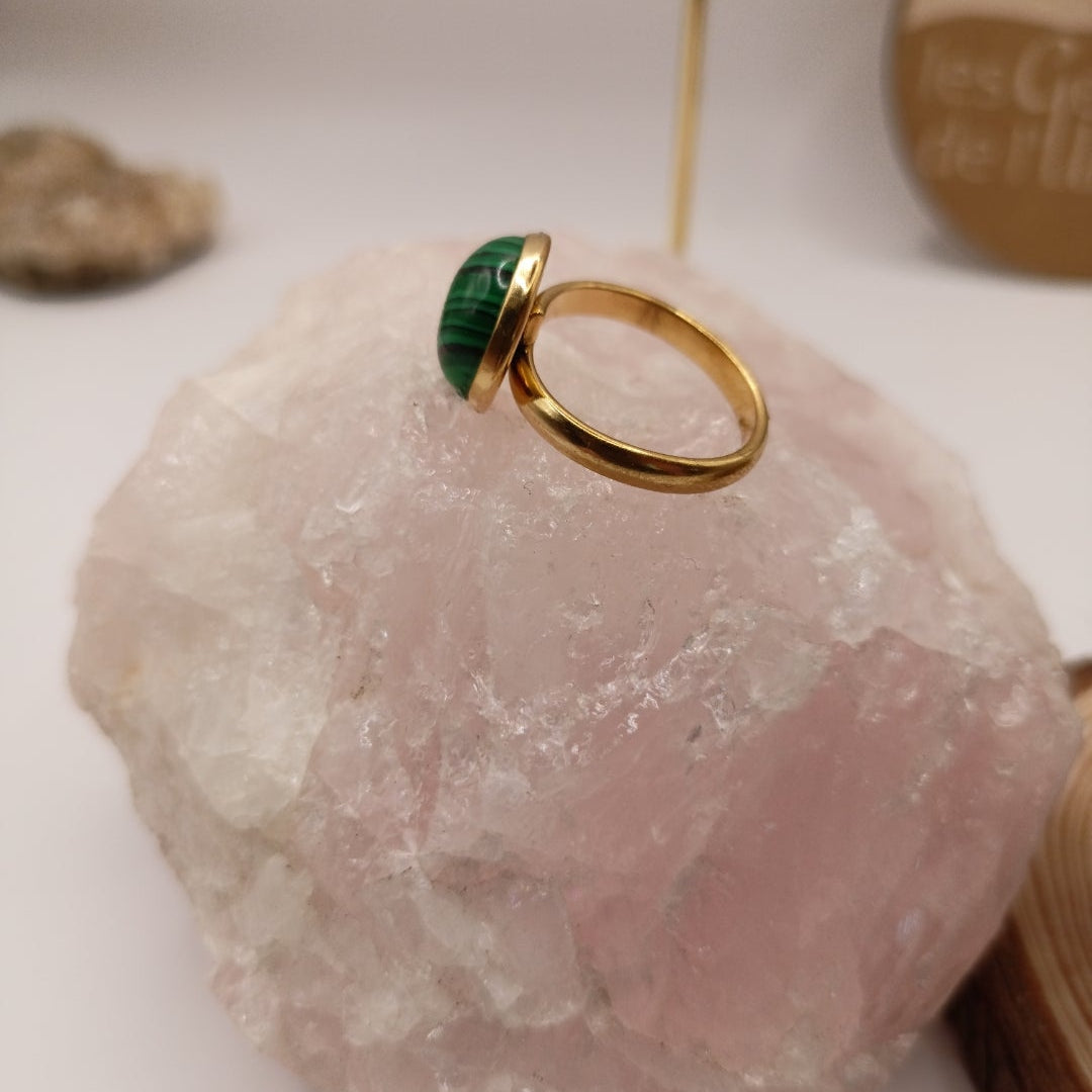 Bague monture ajustable avec pierre naturelle malachite Les Gemmes de l'Ursuya