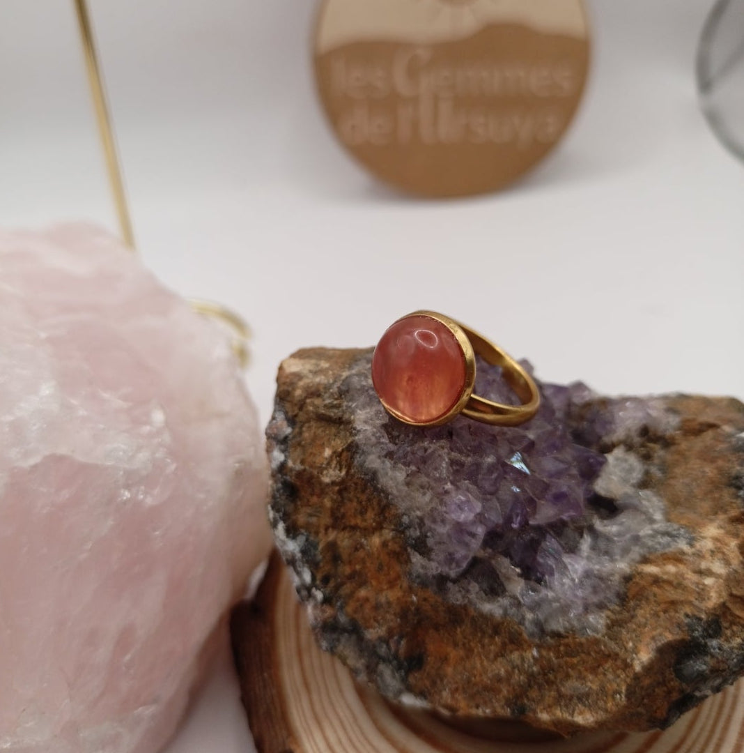 Bague monture ajustable avec pierre naturelle aventurine Les Gemmes de l'Ursuya