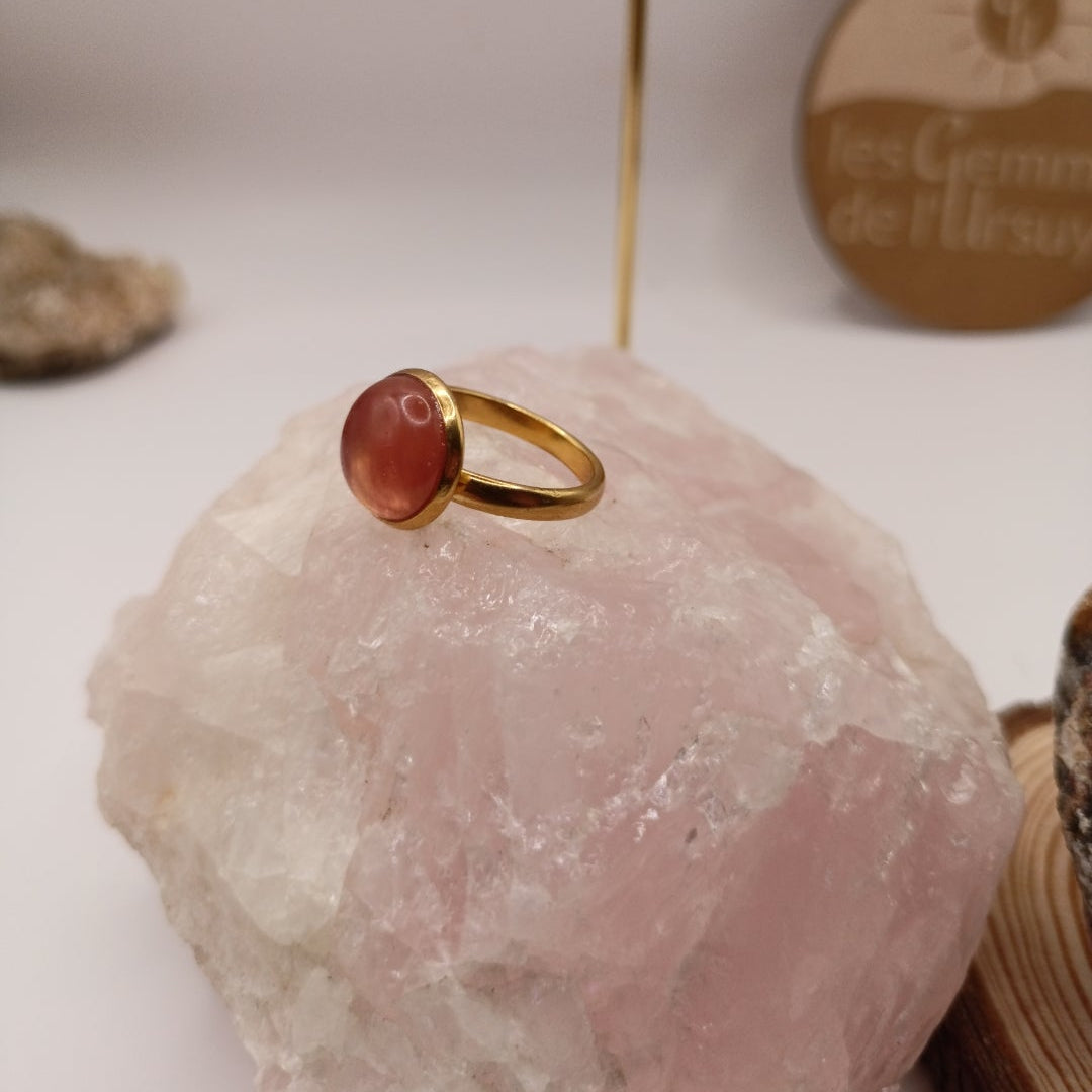 Bague monture ajustable avec pierre naturelle aventurine Les Gemmes de l'Ursuya