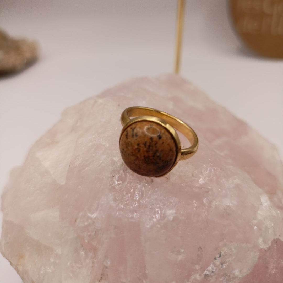Bague monture ajustable avec pierre naturelle jaspe Les Gemmes de l'Ursuya