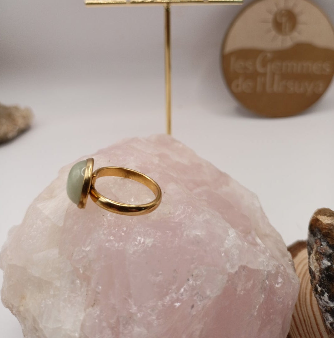 Bague monture ajustable avec pierre naturelle aventurine Les Gemmes de l'Ursuya