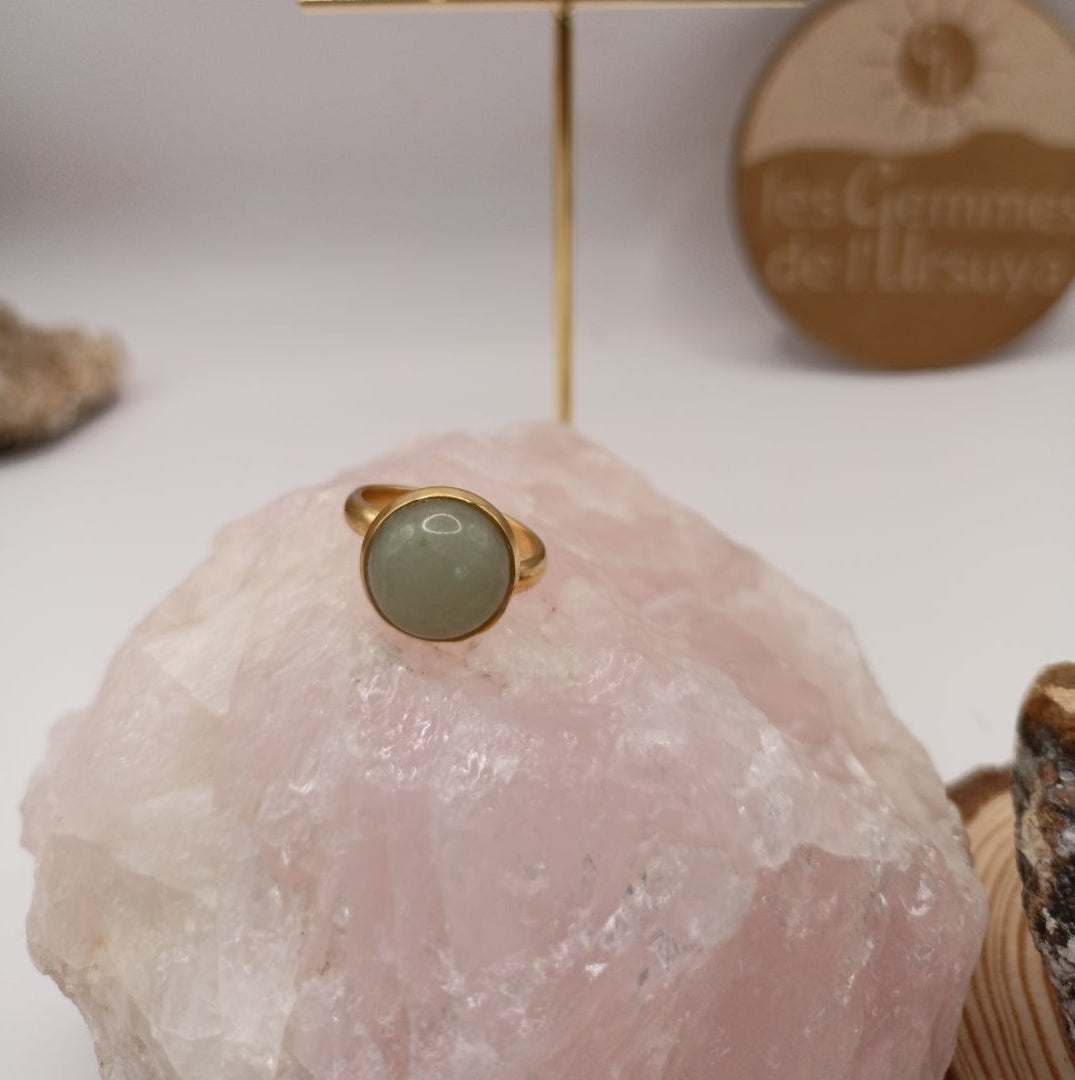 Bague monture ajustable avec pierre naturelle aventurine Les Gemmes de l'Ursuya
