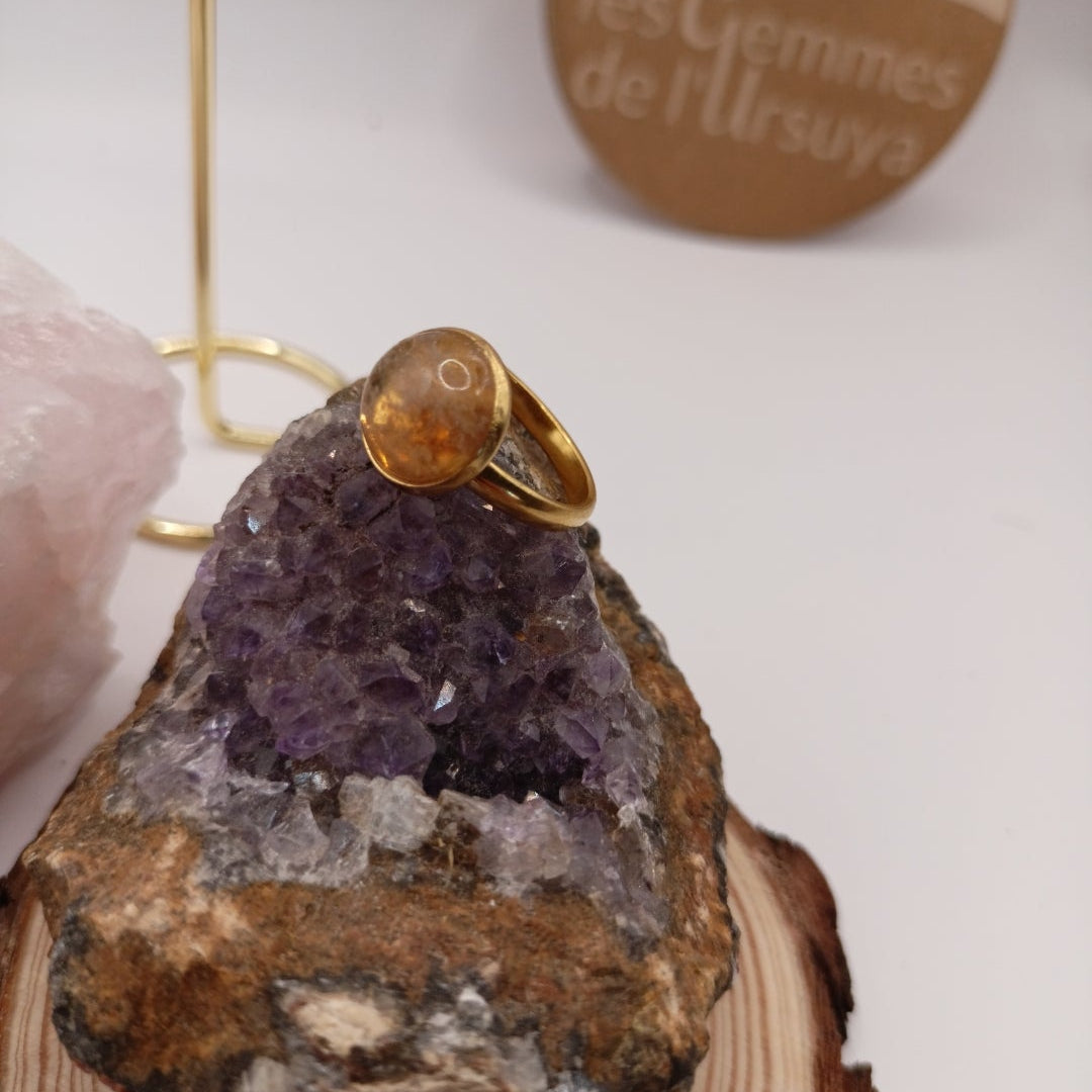 Bague monture ajustable avec pierre Citrine Les Gemmes de l'Ursuya