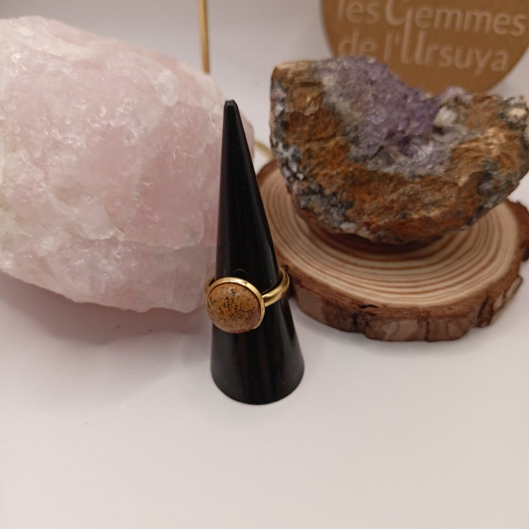 Bague monture ajustable avec pierre naturelle jaspe Les Gemmes de l'Ursuya