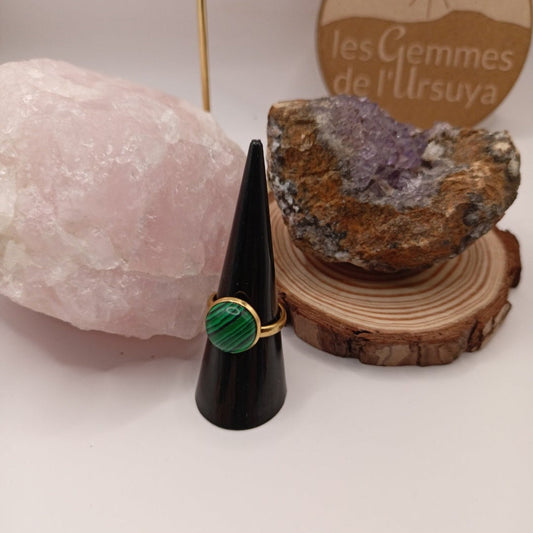 Bague monture ajustable avec pierre naturelle malachite Les Gemmes de l'Ursuya