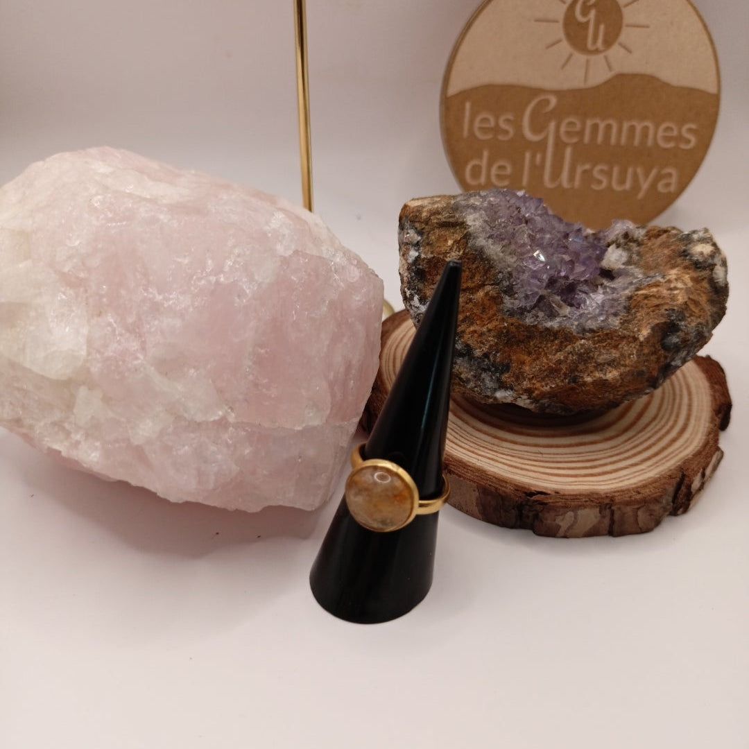 Bague monture ajustable avec pierre Citrine Les Gemmes de l'Ursuya