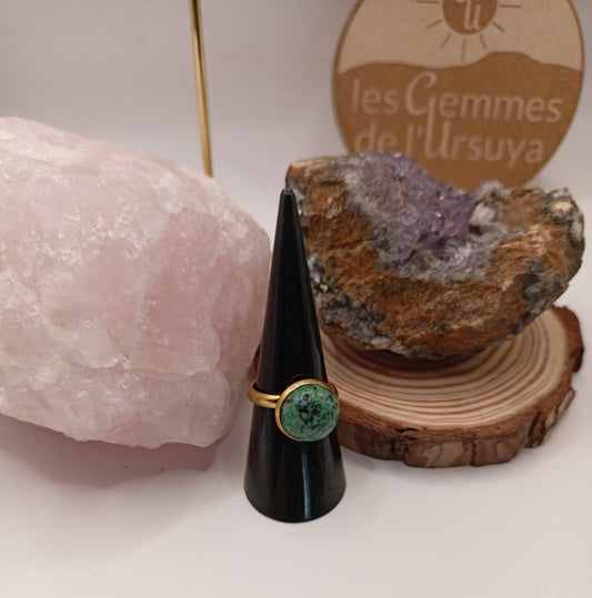 Bague monture ajustable avec pierre naturelle zosite Les Gemmes de l'Ursuya