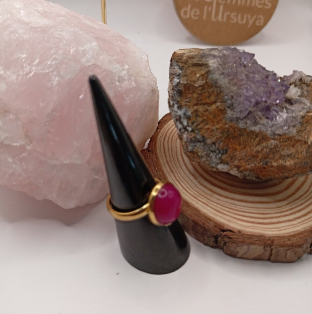 Bague monture ajustable avec pierre synthétique rubis corindon Les Gemmes de l'Ursuya