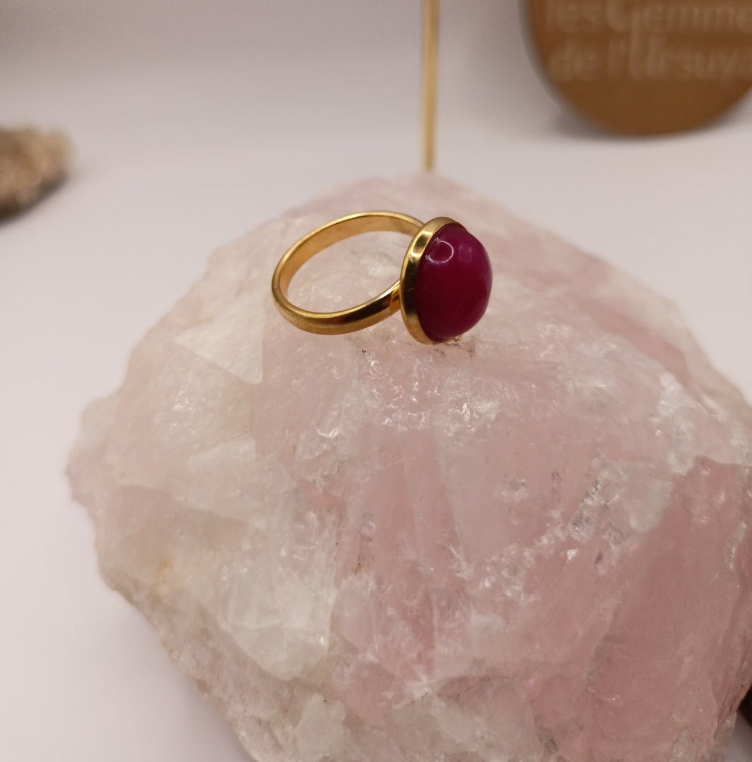 Bague monture ajustable avec pierre synthétique rubis corindon Les Gemmes de l'Ursuya