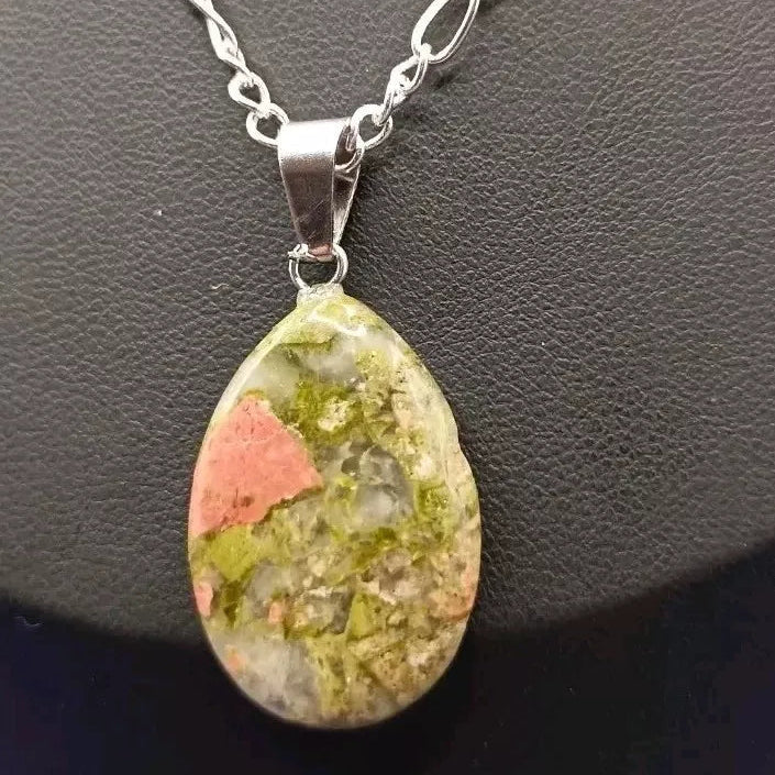 Collier avec Pendentif Pierre Naturelle Unakite Les Gemmes de l'Ursuya