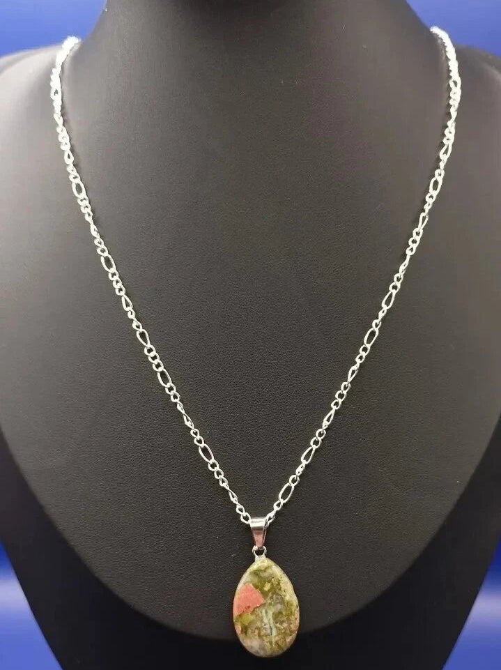 Collier avec Pendentif Pierre Naturelle Unakite Les Gemmes de l'Ursuya