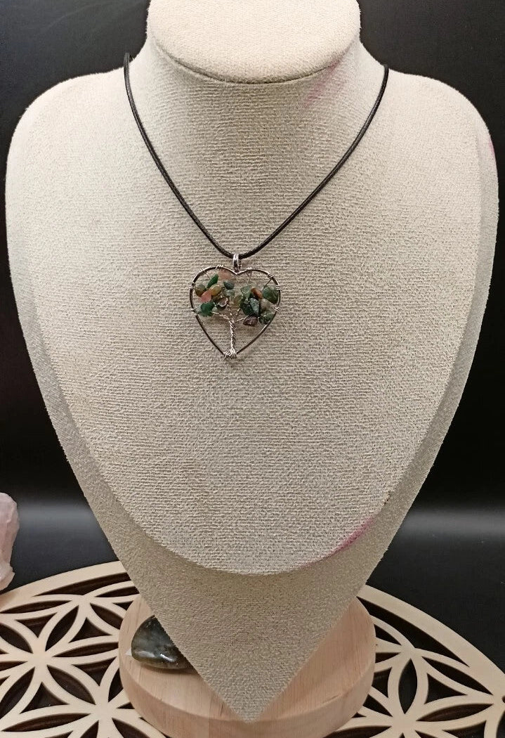 Collier avec pendentif en pierre d'Agate indien multicolore naturelle Les Gemmes de l'Ursuya