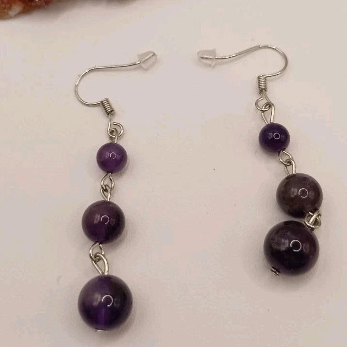 Boucles d’oreilles pendantes en améthyste violette – pierres naturelles + choix acier inoxydable ou argent Les Gemmes de l'Ursuya